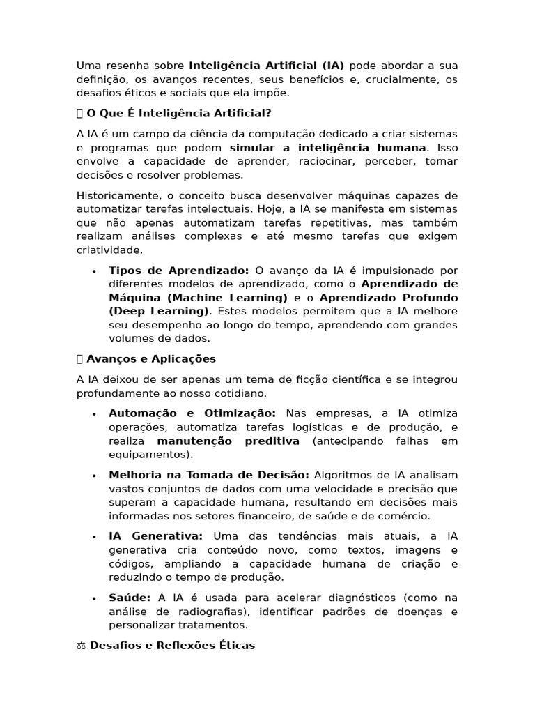 Desafios e Avanços da Inteligência Artificial | PDF | Inteligência ...