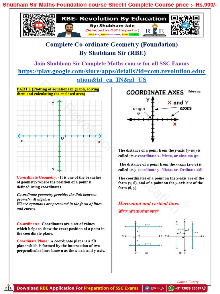 Coordinate Geometry (Eng) (PDF With Space) Shubham Sir - RBE | PDF ...