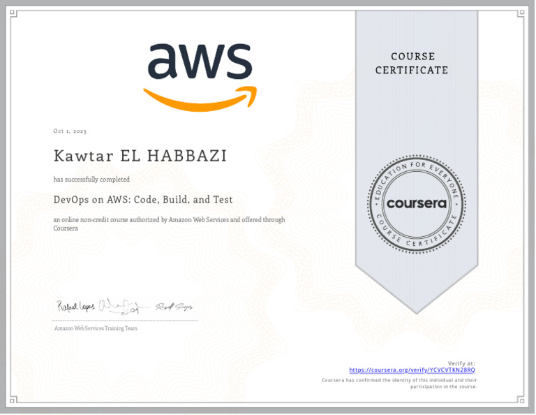 AWS DevOps Course Completion Certificate | PDF