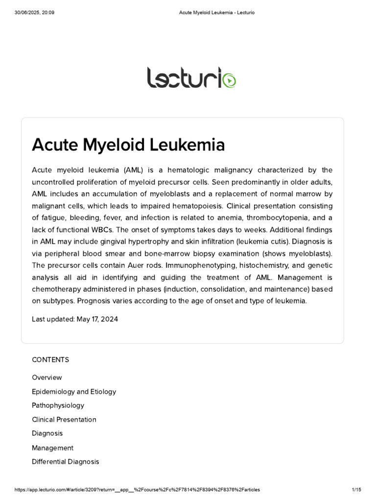 Acute Myeloid Leukemia Overview | PDF | Haematopoiesis | Leukemia
