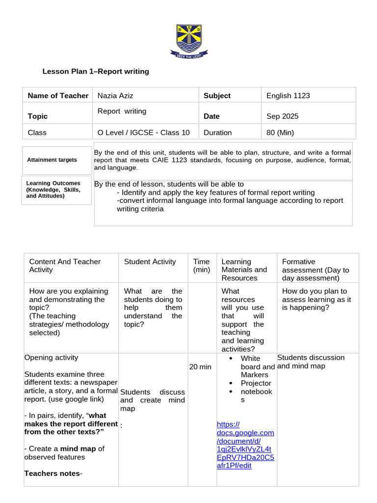 O Level Report Writing Lesson Plan | PDF | Fat | Recycling