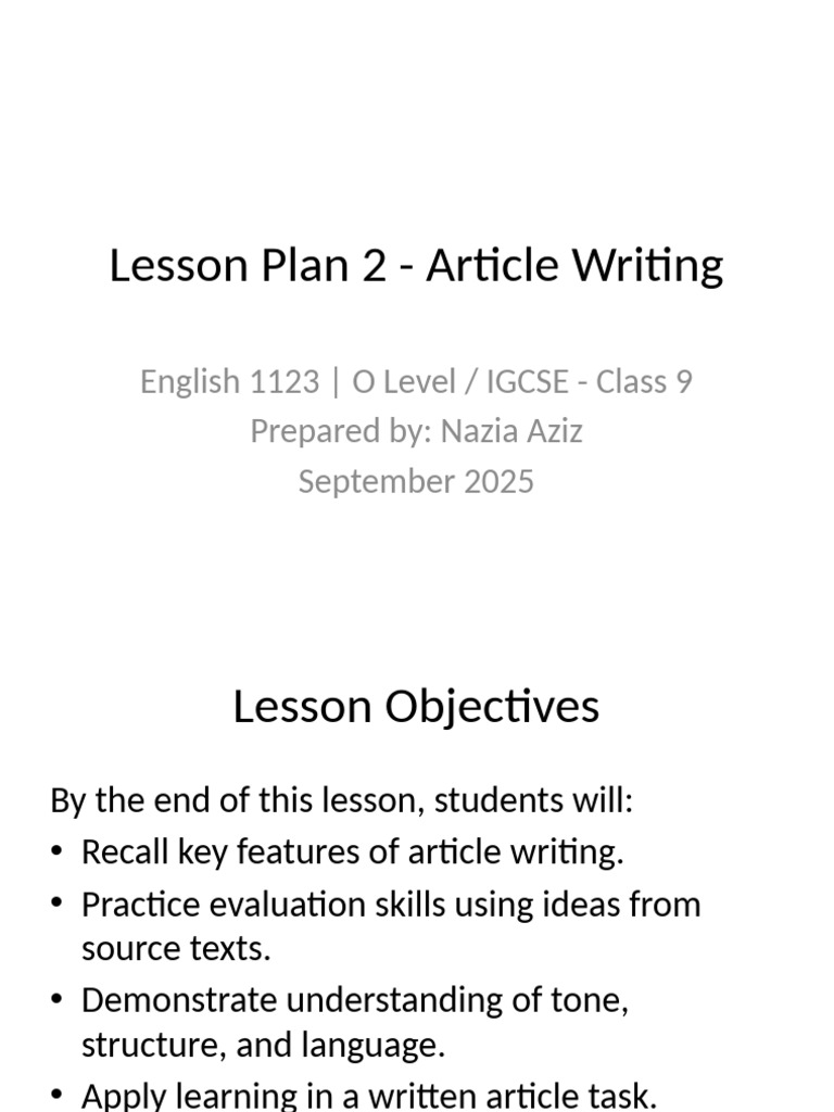 Plan 2-Article Writing | PDF