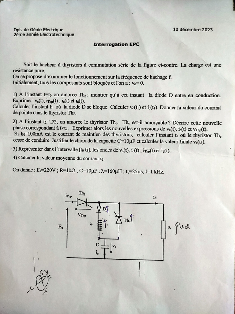Analyse du Hacheur à Thyristors en Electrotechnique | PDF