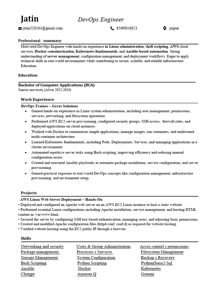 DevOps Engineer Resume Overview | PDF | Information Technology ...