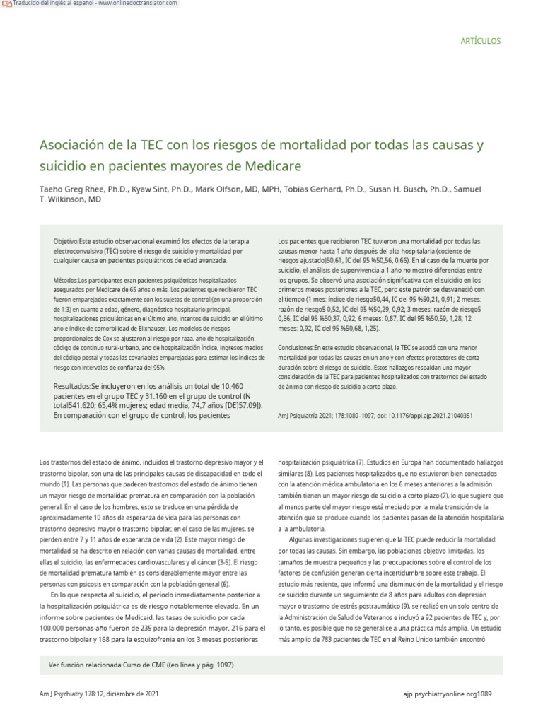 TEC y mortalidad en pacientes mayores | PDF | Trastorno depresivo mayor ...