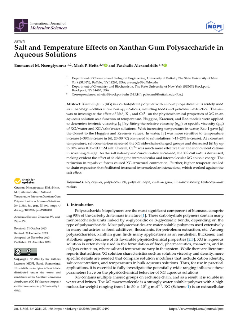 Salt and Temperature Effects On Xanthan Gum Polysaccharide in Aqueous ...