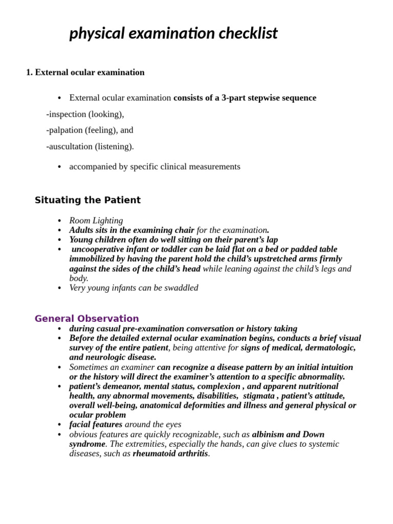 Ocular Physical Examination Checklist | PDF | Human Eye
