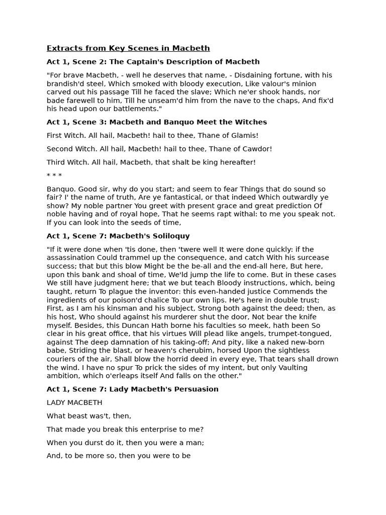 Key Scenes from Macbeth Explained | PDF | Macbeth | Shakespearean Tragedies