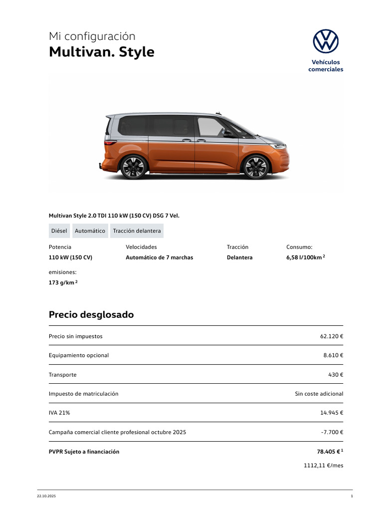 Configuración Multivan Style 2.0 TDI | PDF | Vehículo de motor | Vehículos