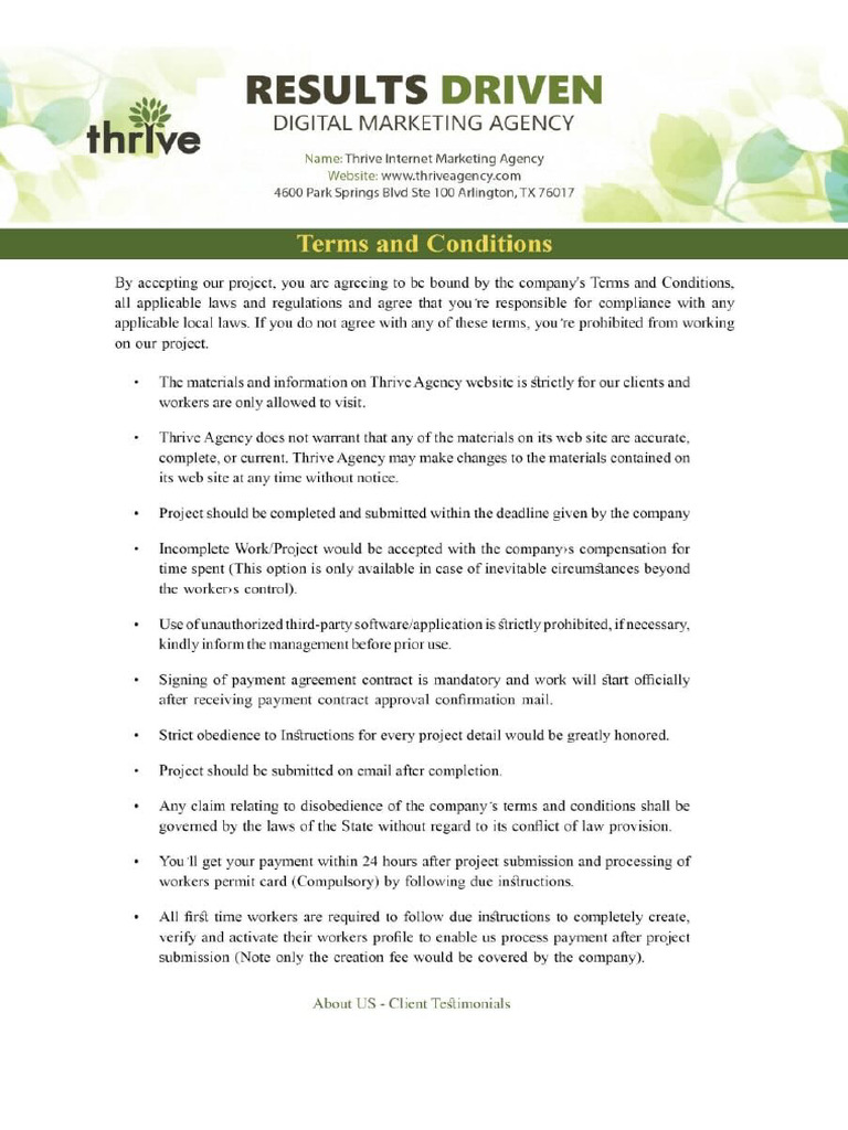 Thrive Terms and Conditions | PDF