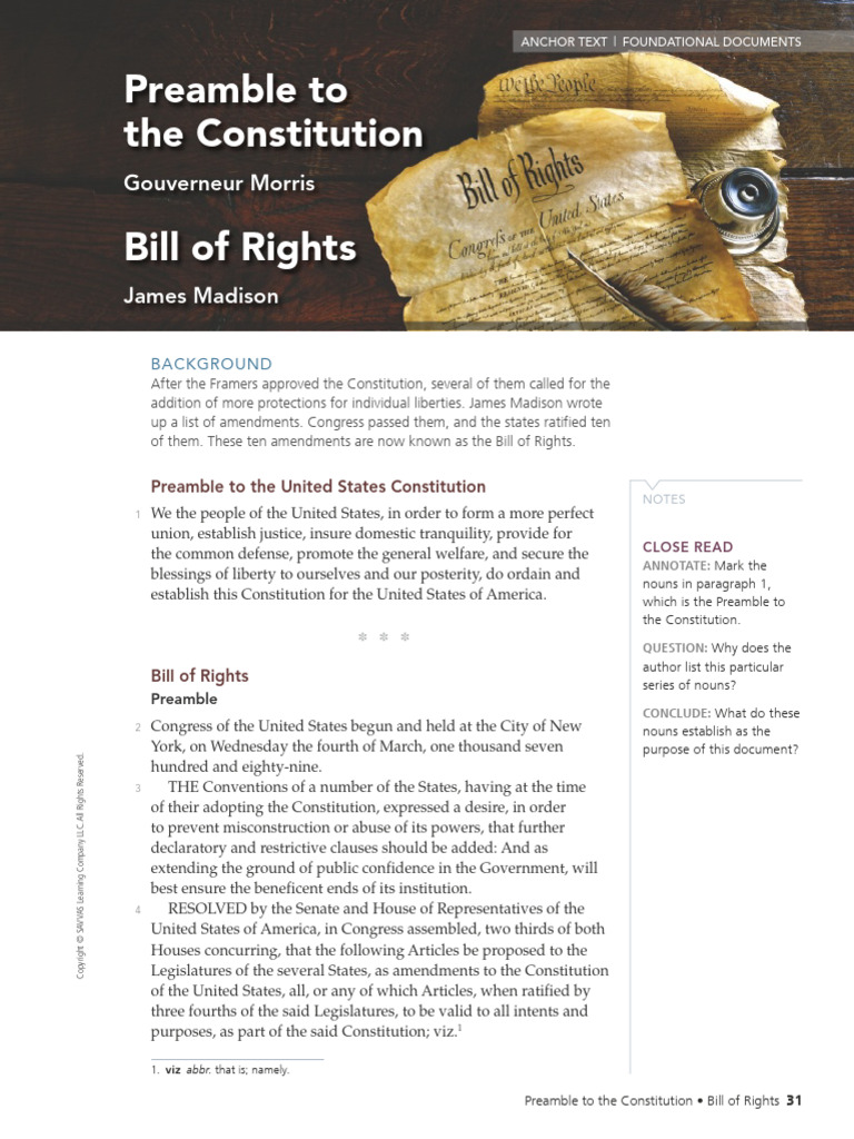 Preamble and Bill of Rights Overview | PDF | United States Bill Of ...