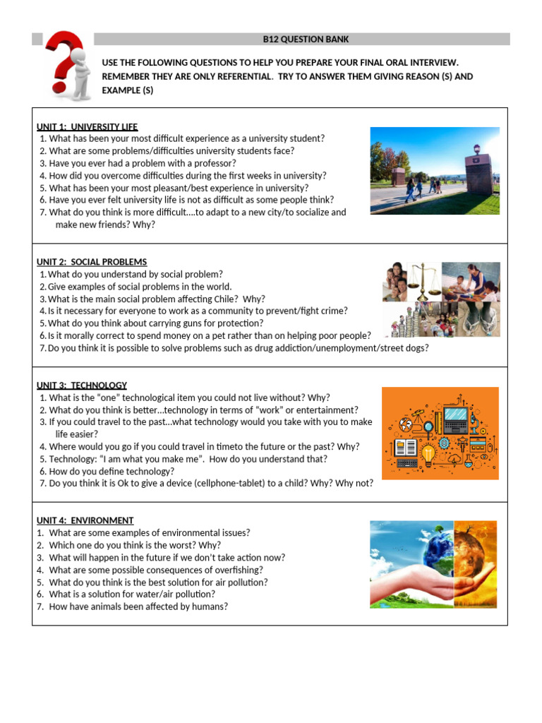B12 Oral Interview Question Bank | PDF