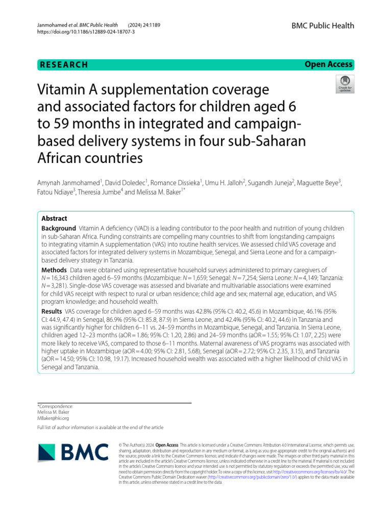 Vitamin A Supplementation Coverage in Africa | PDF | Dietary ...