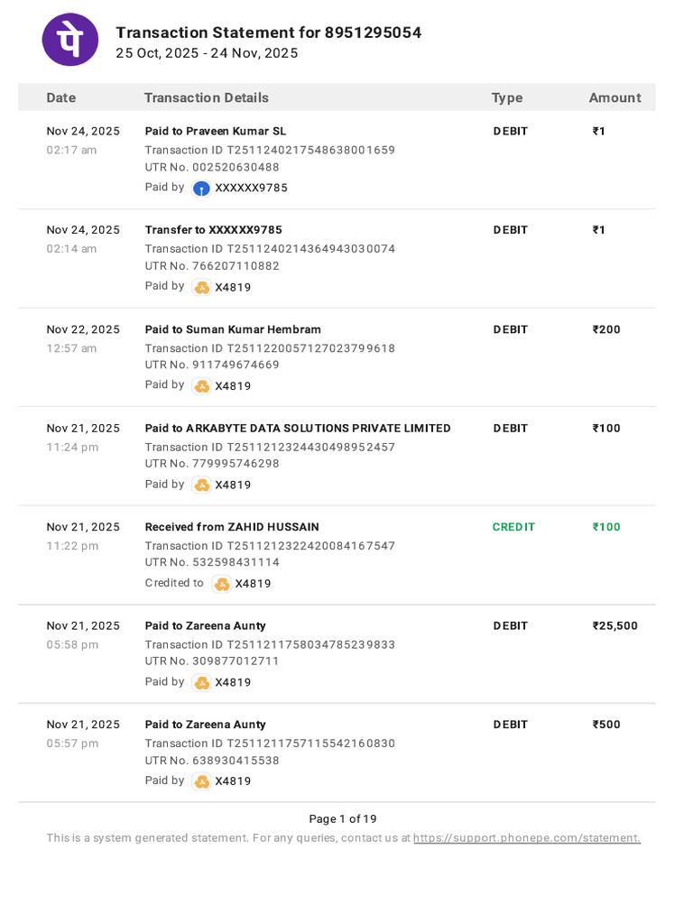 Transaction Statement: Oct-Nov 2025 | PDF | Credit Card | Debit Card