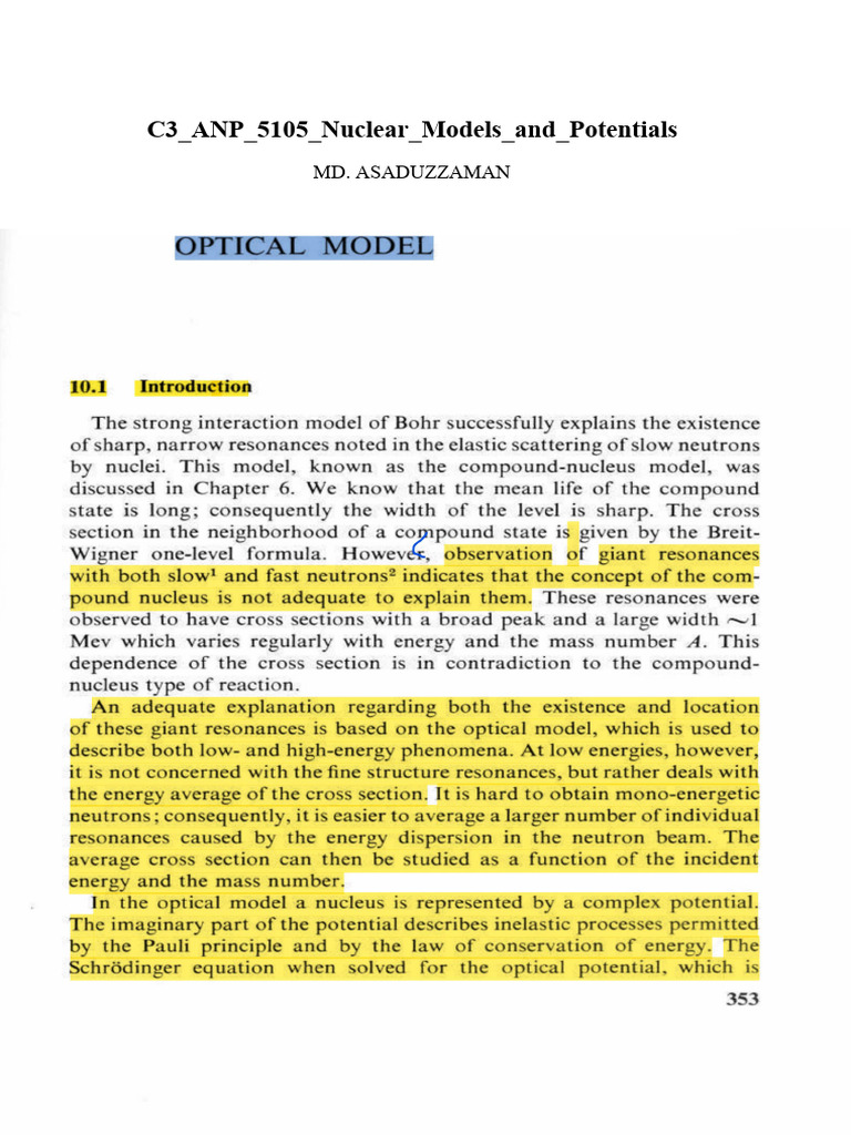 Optical Model in Nuclear Reactions | PDF | Atomic Nucleus | Nuclear Force