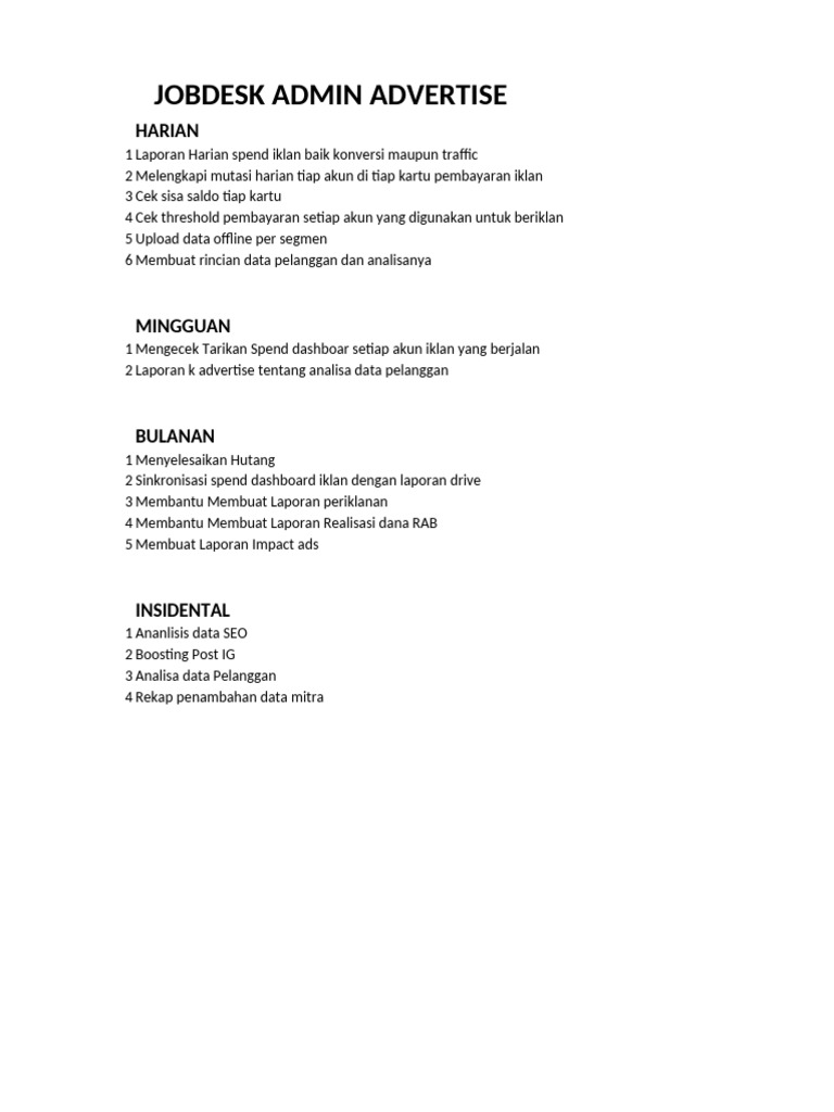 Jobdesk Admin Adv | PDF