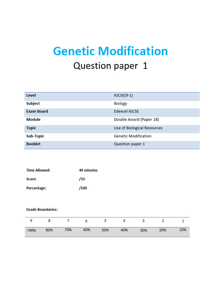 IGCSE Biology: Genetic Modification Exam | PDF | Genetic Engineering | Milk