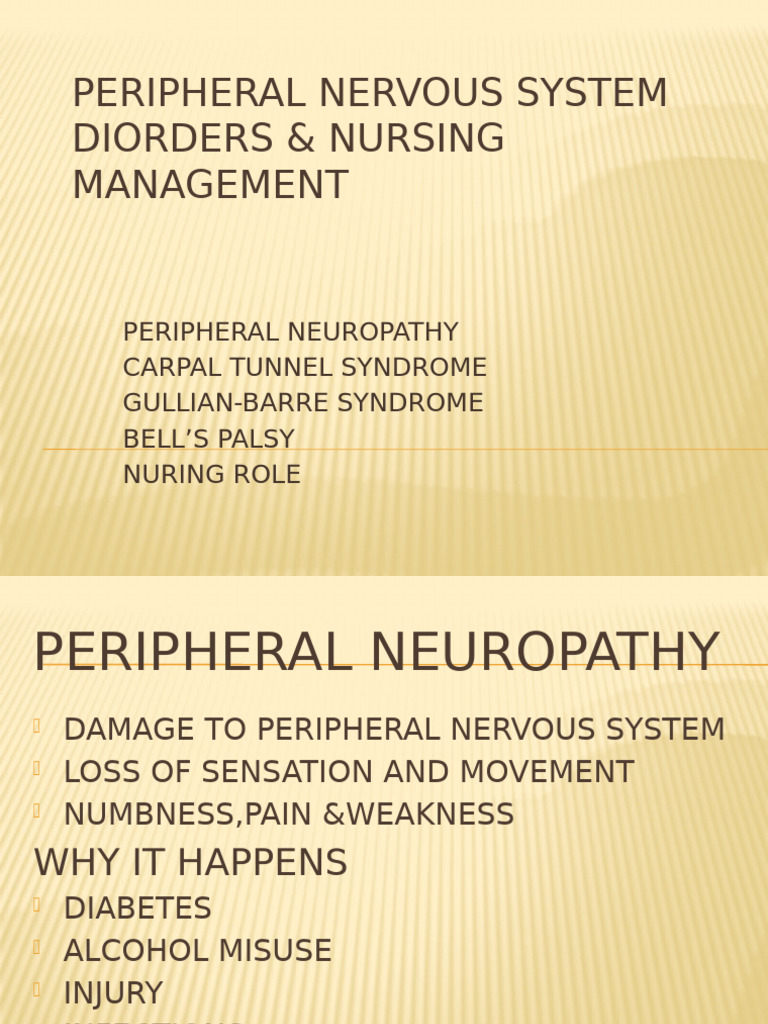 Peripheral Nervous System Diorders & Nursing Management | PDF