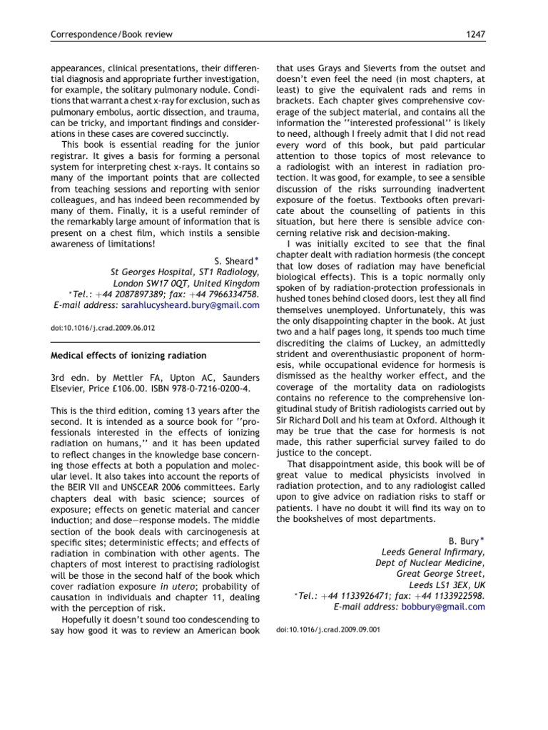 Medical Effects of Ionizing Radiation Ycrad | PDF | Theory Of Medicine ...