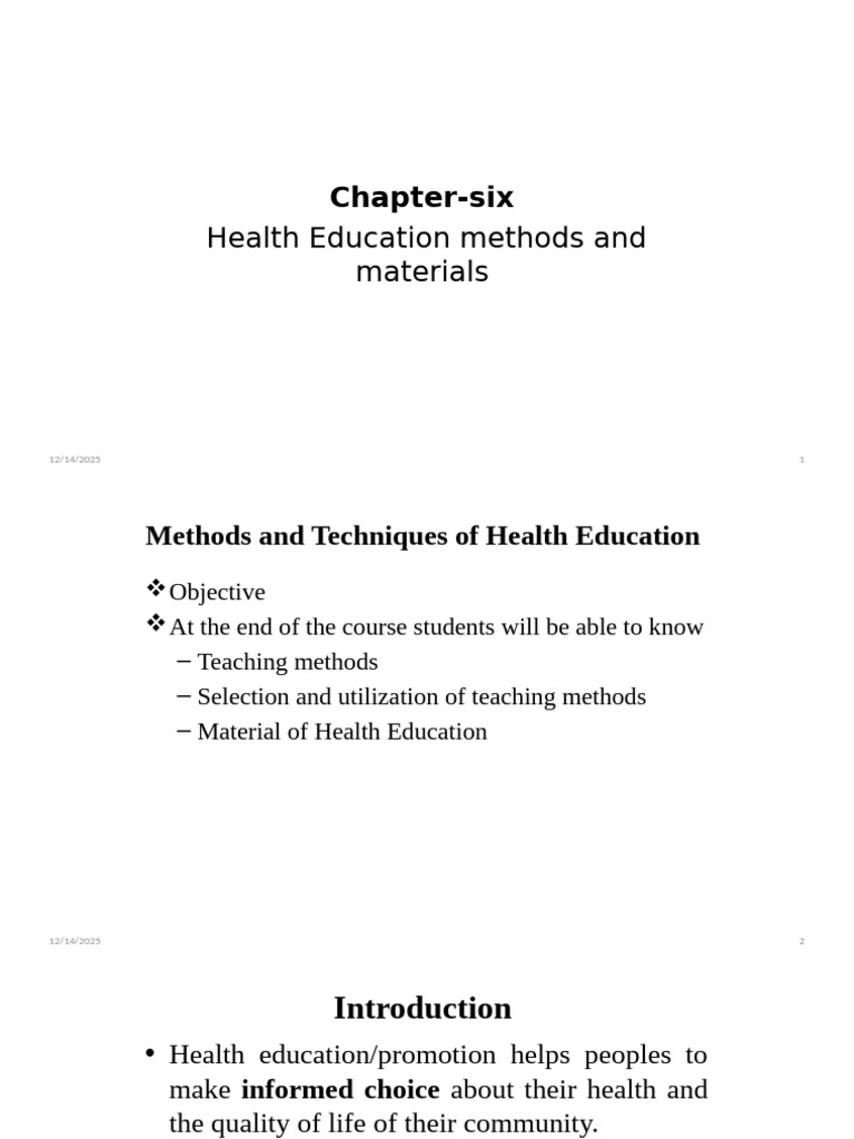 Health Education Methods and Techniques | PDF | Mass Media | Lecture