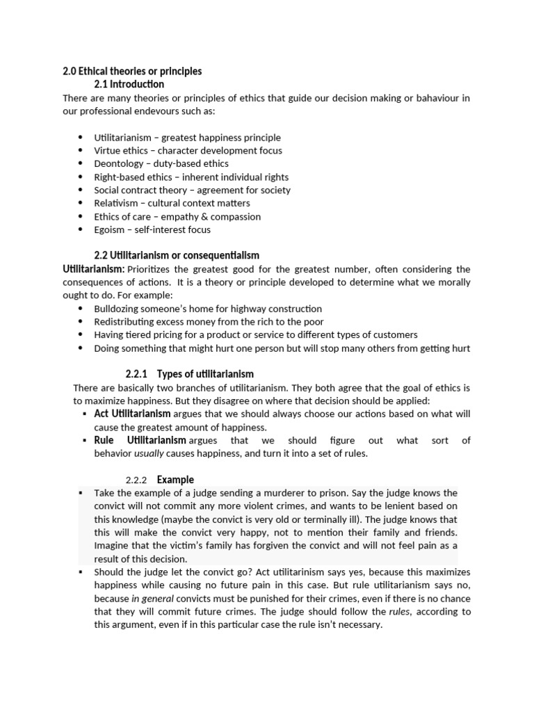 Overview of Ethical Theories Explained | PDF | Utilitarianism | Virtue ...
