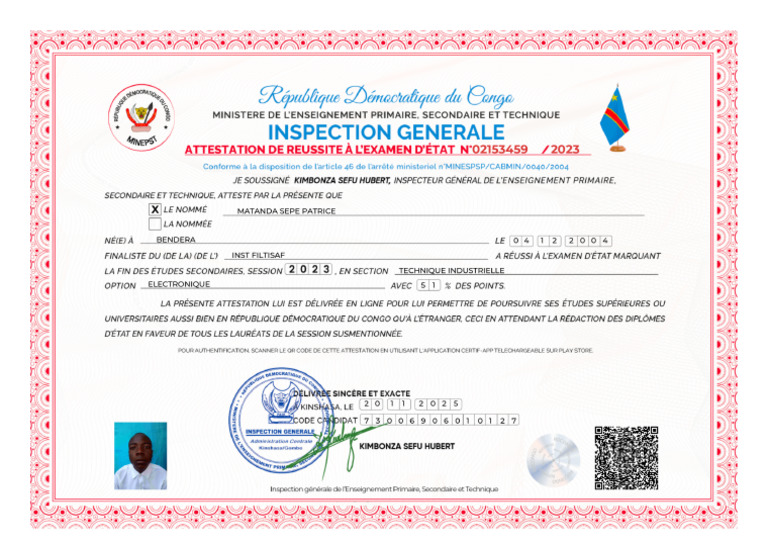 Attestation Matanda Sepe Patrice | PDF