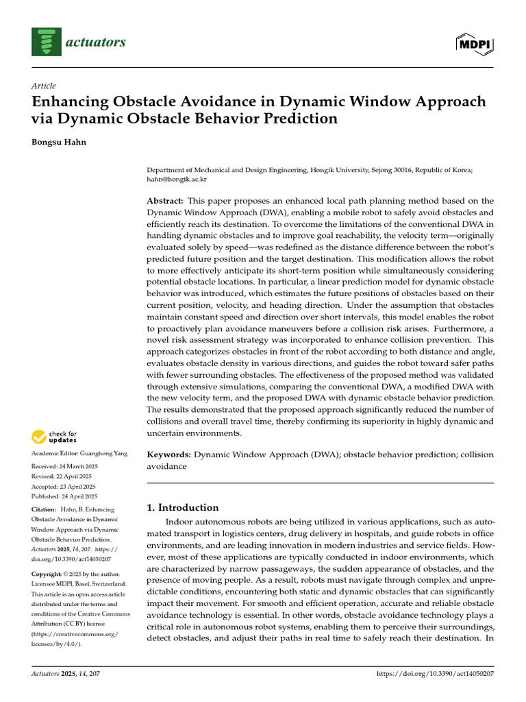 Dynamic Obstacle Avoidance in Robotics | PDF | Robot | Robotics