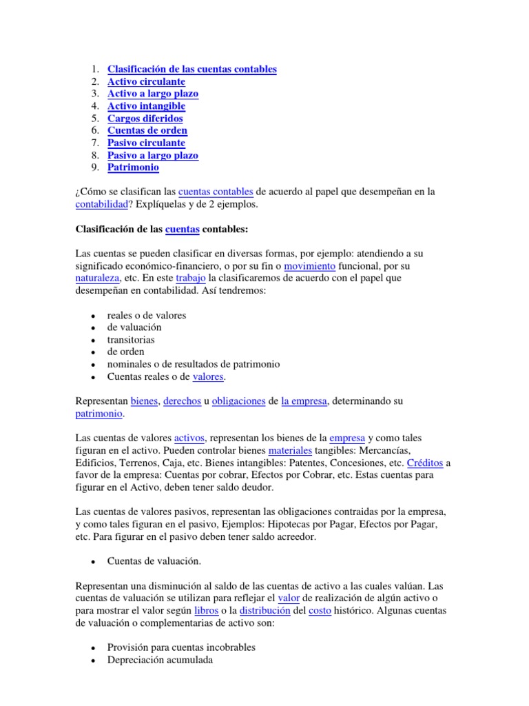 Clasificación de Las Cuentas Contables | PDF | Contabilidad | Bancos