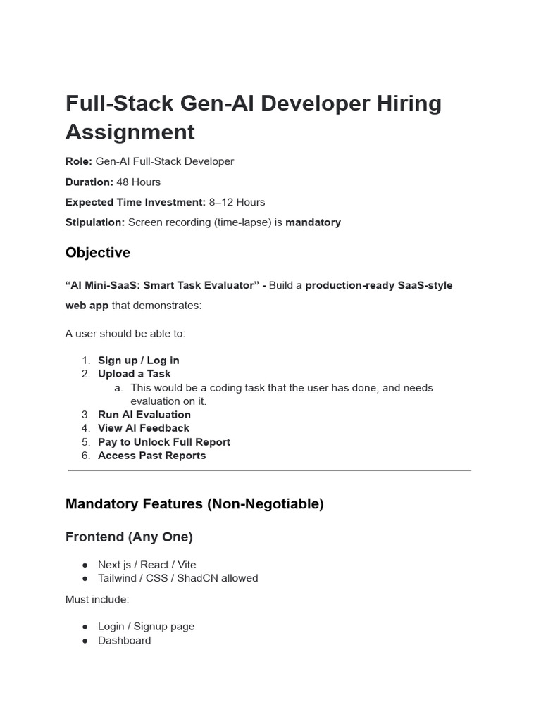 Full-Stack Gen-AI Developer Assignment | PDF | Software Bug | Computing