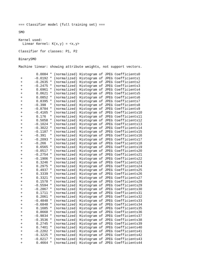 Linear SMO Classifier Model Summary | PDF | Statistical Classification ...