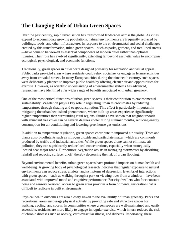 The Vital Role of Urban Green Spaces | PDF