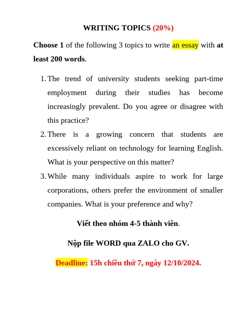 Writing Topics 1 | PDF