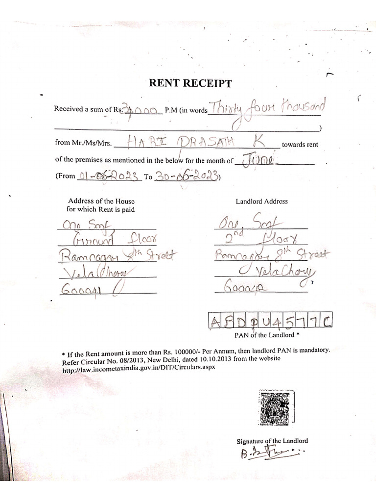 Rent Receipts | PDF