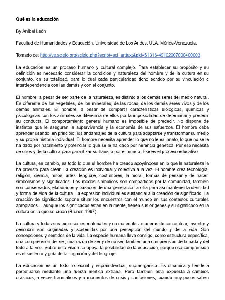 La educación: proceso humano y cultural | PDF | Conocimiento | Amor