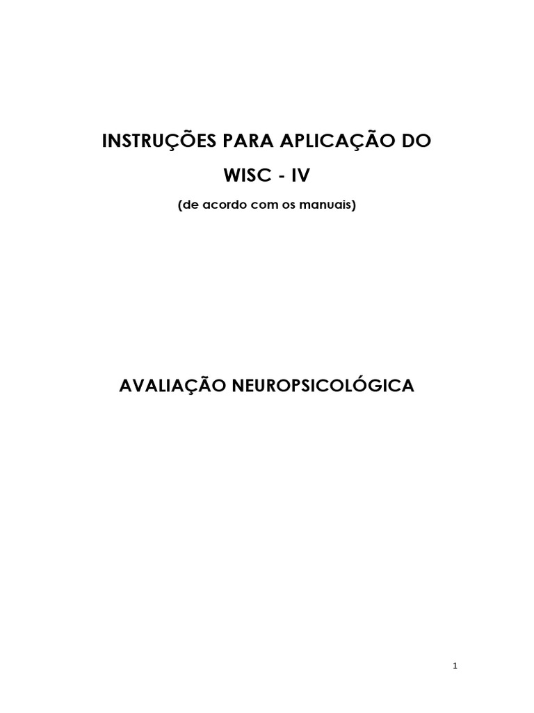 Instruções para Aplicação do WISC-IV | PDF | Neuropsicologia ...