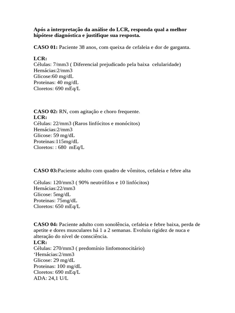Análise de LCR: Diagnósticos e Justificativas | PDF