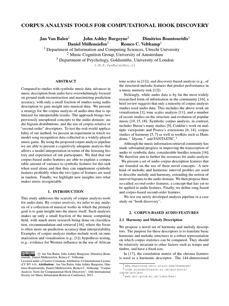 Audio Corpus Analysis for Music Hooks | PDF | Principal Component Analysis