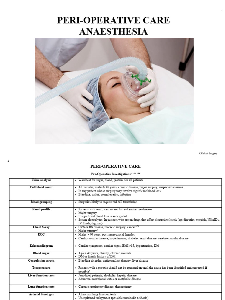 Peri-Operative Care in Clinical Surgery | PDF | Anesthesia | Surgery