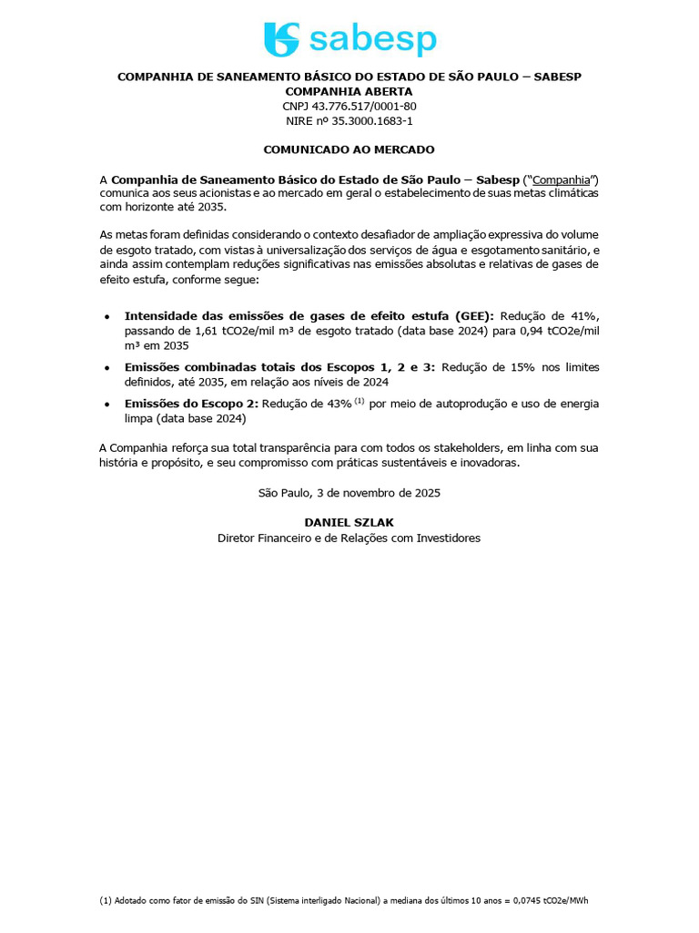 Comunicado Ao Mercado - Metas Clim%C3%A1ticas 2035 | PDF