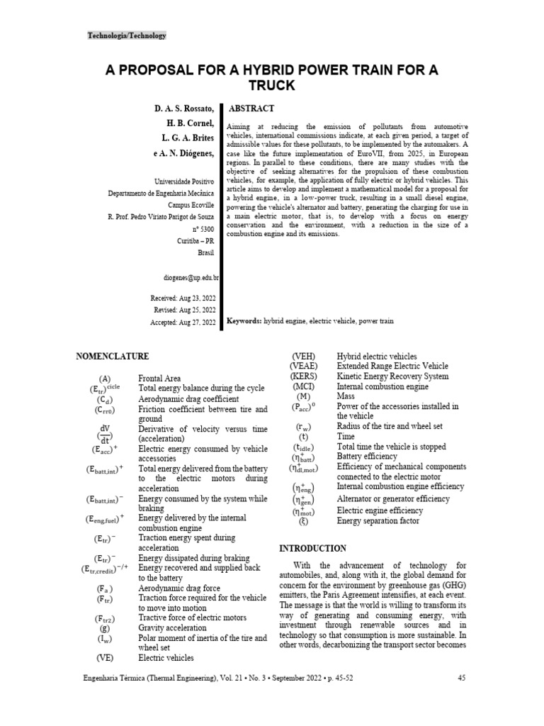 A Proposal For A Hybrid Power Train For A | PDF | Engines | Electric ...