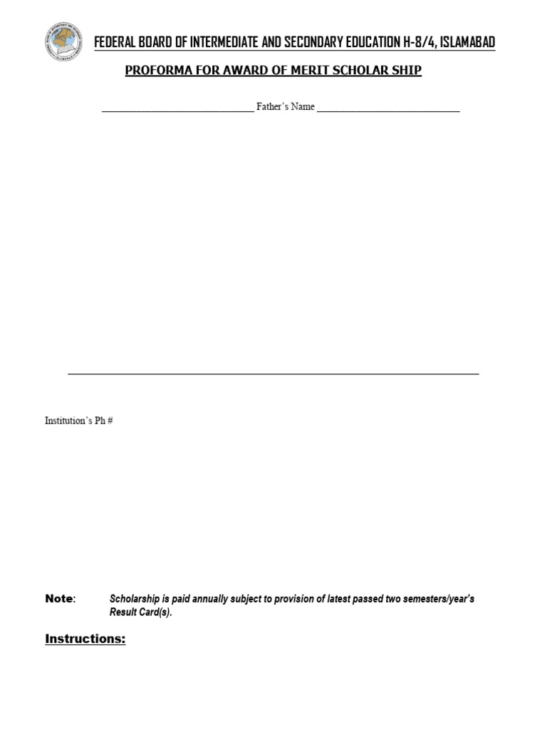 Proforma for Merit Scholarship Application | PDF