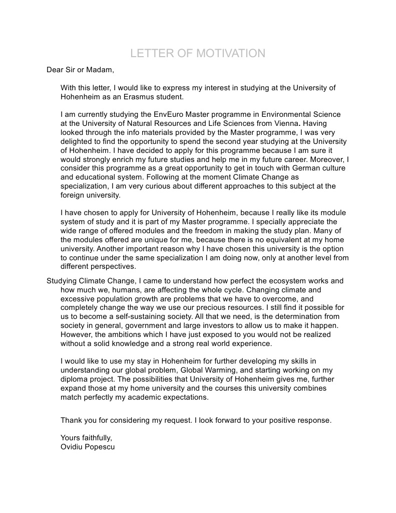 cover letter example erasmus