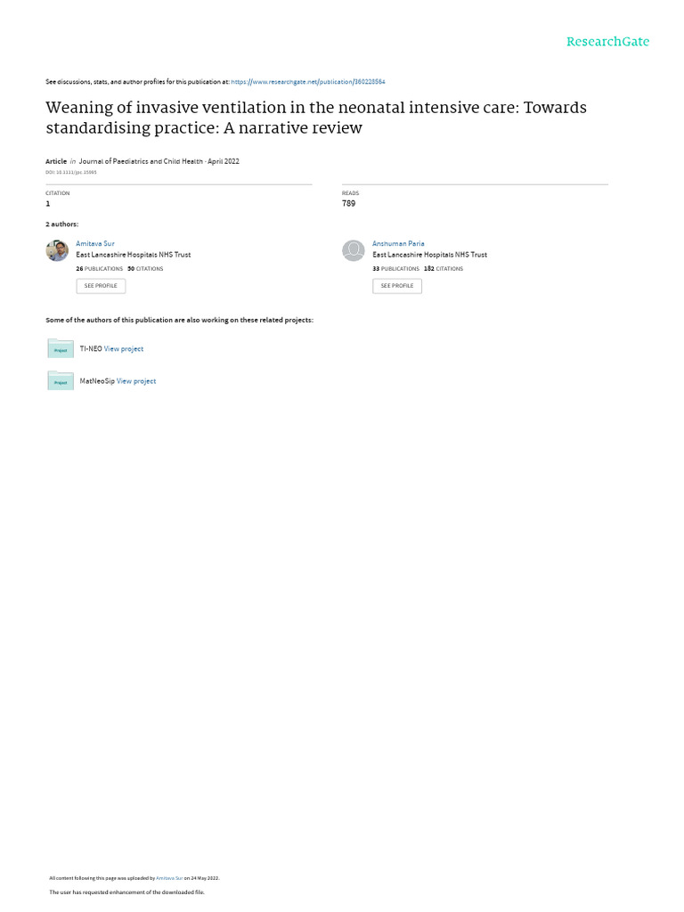 Weaning of Invasive Ventilation in The Neonatal Intensive Care: Towards ...