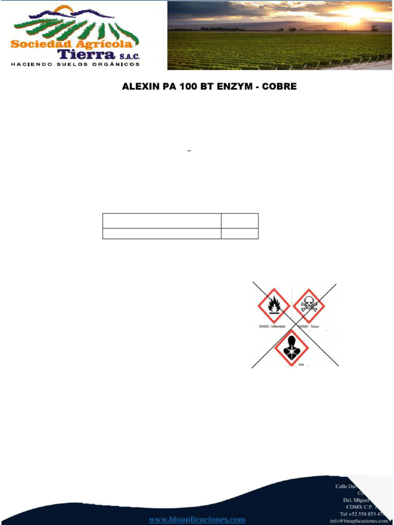 Hoja de Seguridad ALEXIN PA 100 BT ENZYM | PDF | Laboratorios | Solubilidad