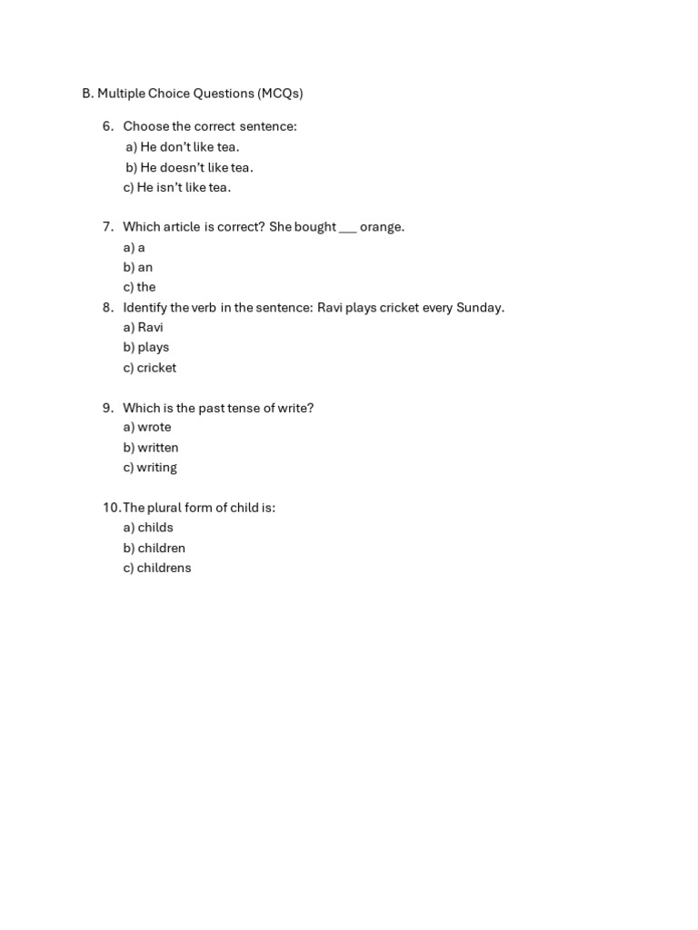 English Grammar MCQs for Practice | PDF