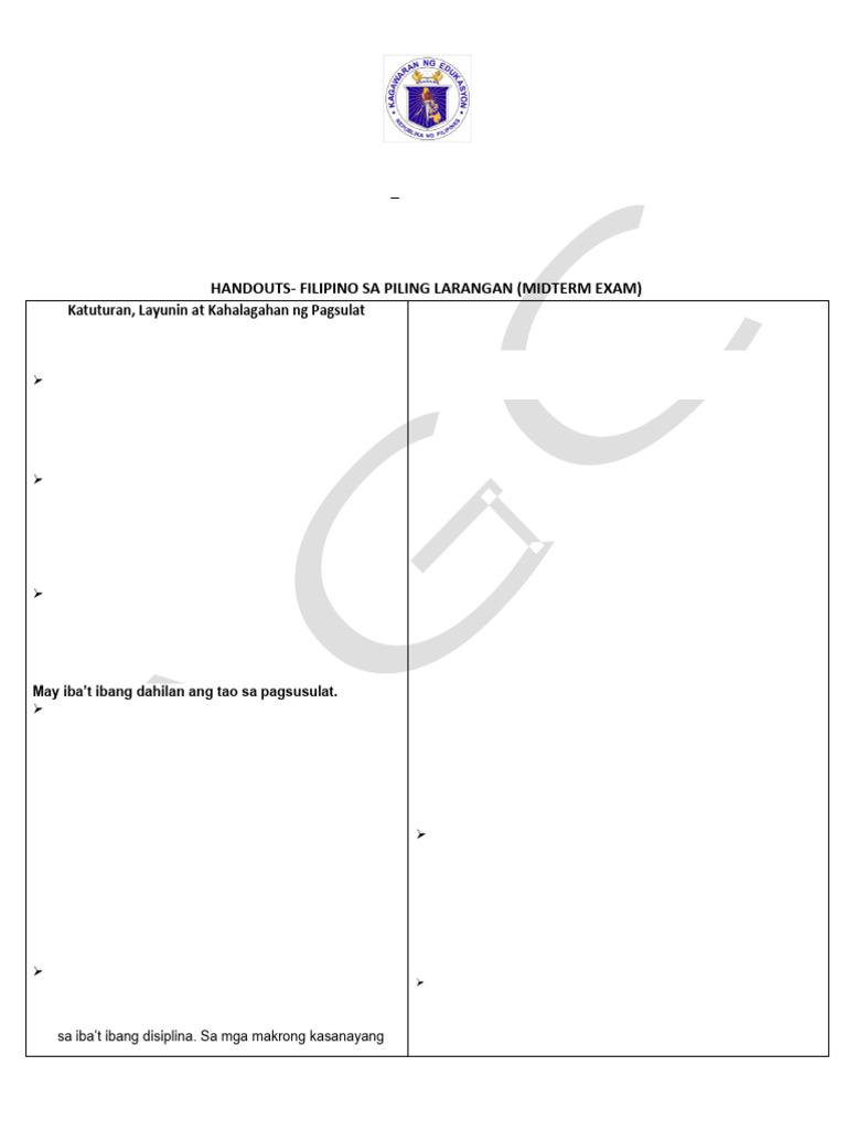 Handouts 2nd Sem Midterm Fil12 | PDF