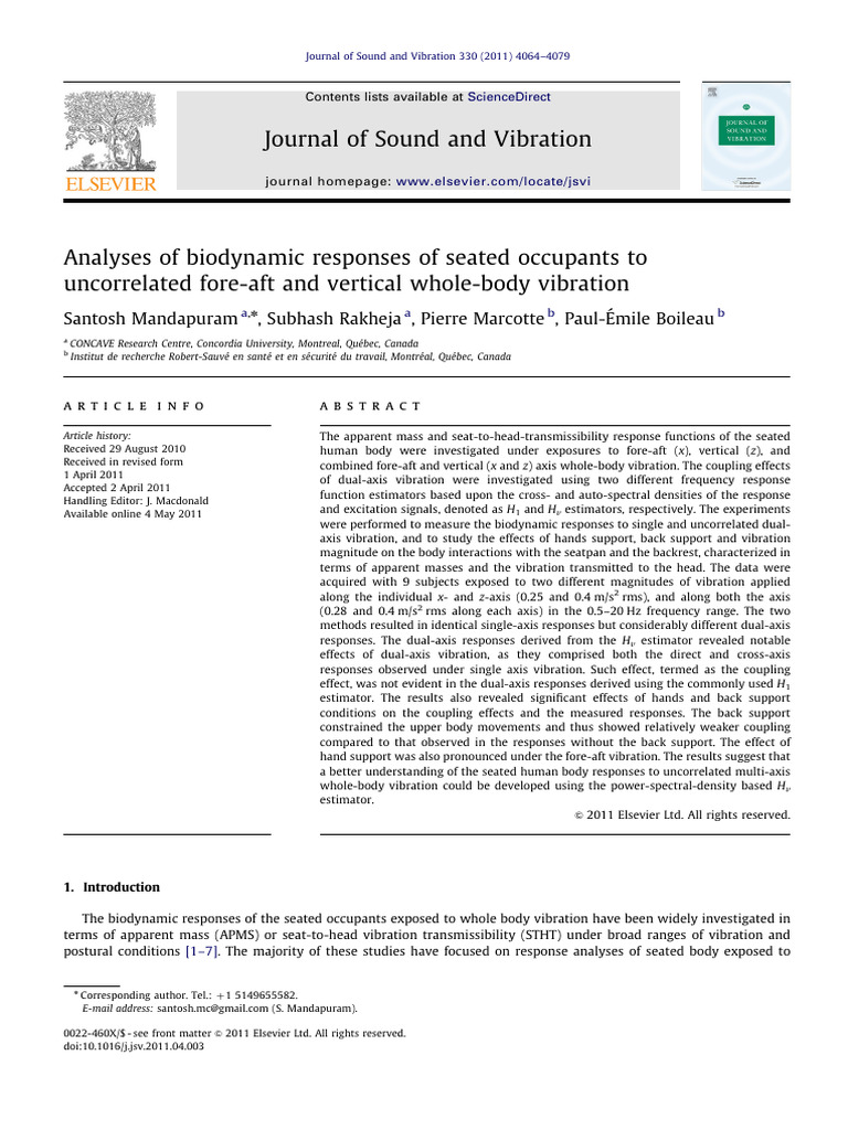 Analyses of Biodynamic Responses of Seated Occupants to Uncor- Related ...