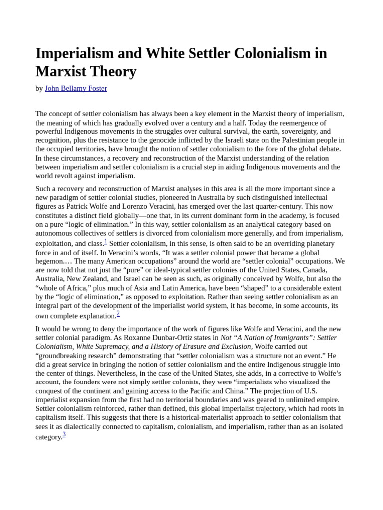 Imperialism and White Settler Colonialism in Marxist Theory | PDF ...
