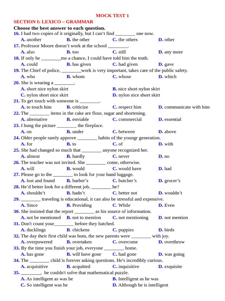 Mock Test 1 2 3 4(Lex Gram) | PDF