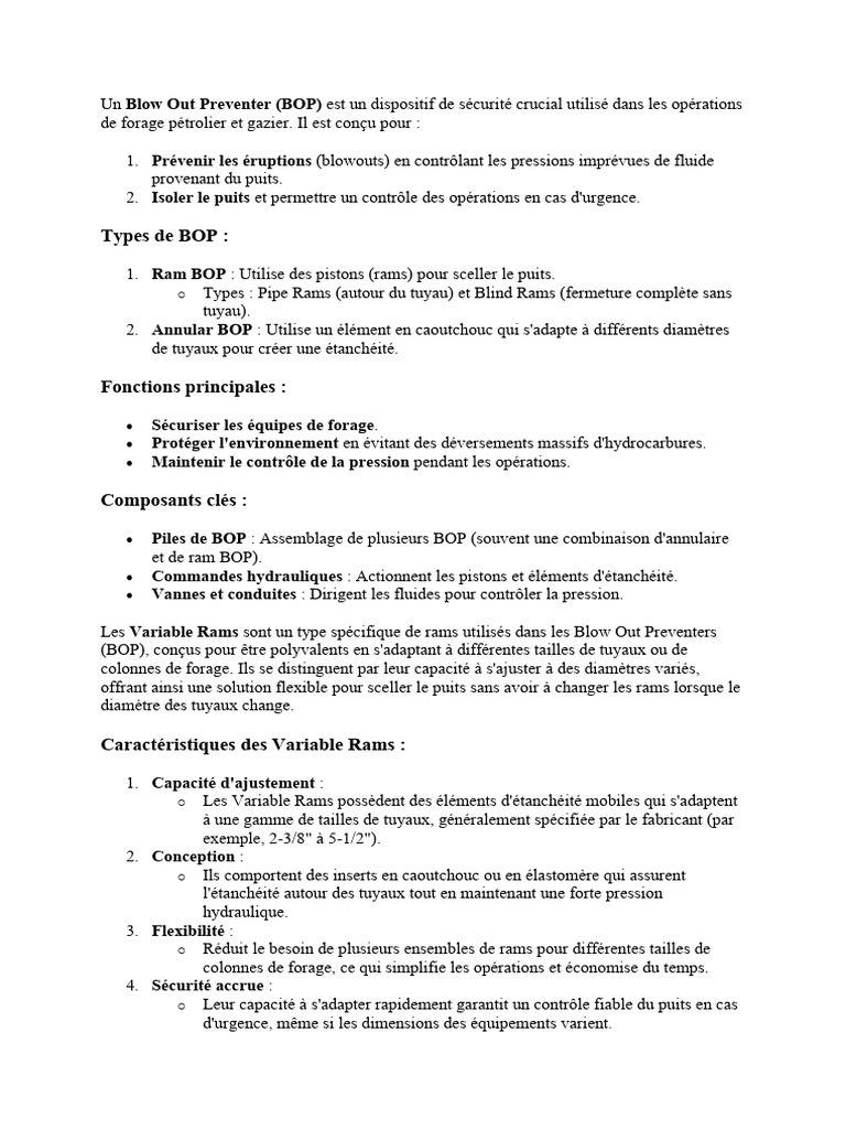 Guide des Blow Out Preventers (BOP) | PDF | Forage | Tuyau